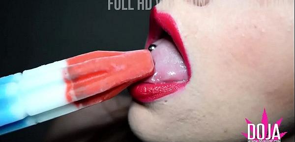 Big Stretched Pierced Tongue Mouth Fetish Popsicle Tease